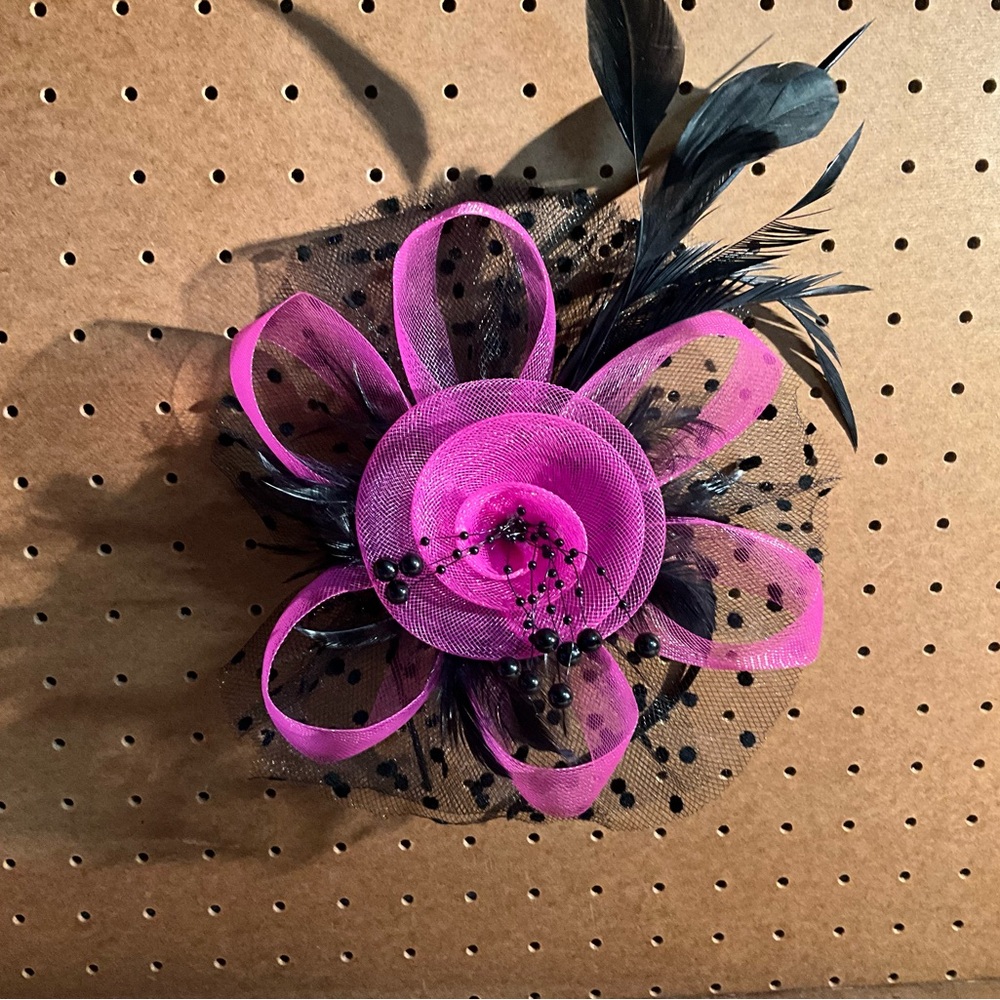 Elegant Pink and Black Fascinator. Headband. Beautiful colors.